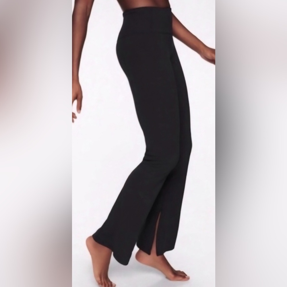 Athleta Barre Skinny Flare Pants Black Ankle Slit High Rise Pull‎ On Xs Petite